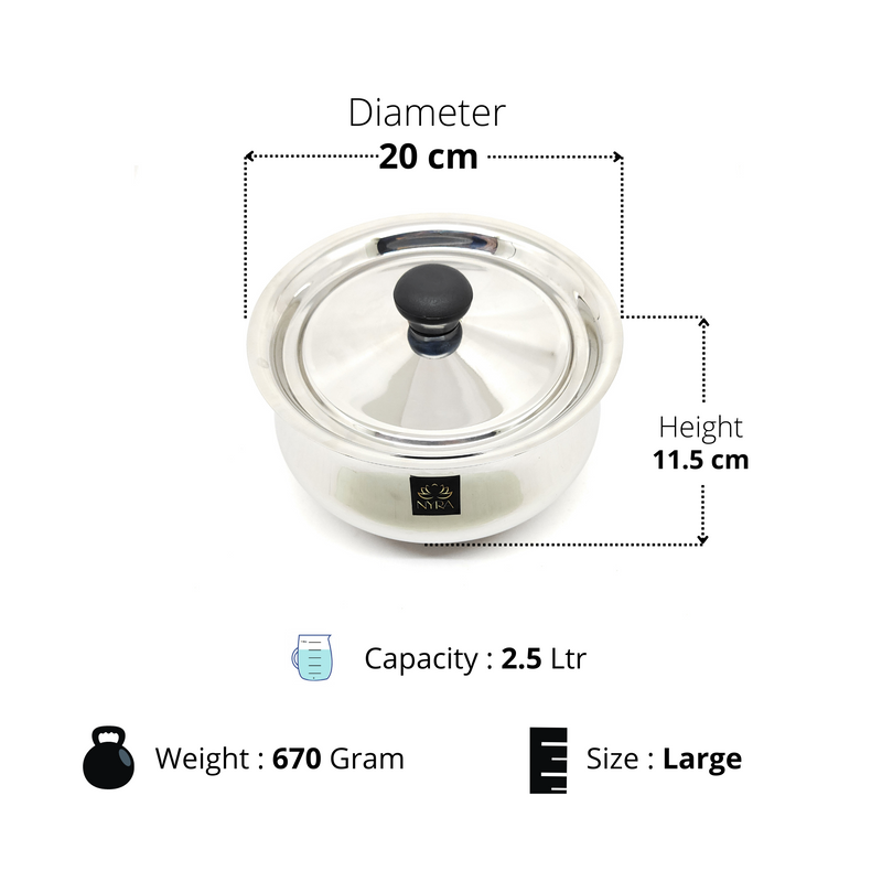 Stainless Steel Pulao Handi with Lid and PVC Knob – Cooking Handi