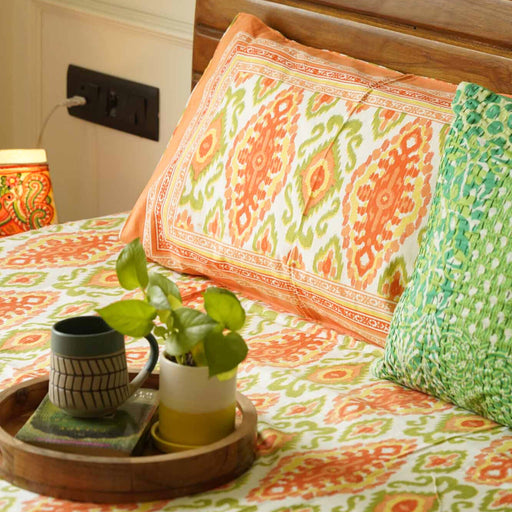 local-kala-ikkat-orange-flat-fitted-bedsheet-90x108-inches