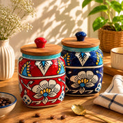 local-kala-hand-painted-ceramic-storage-jars-set-of-2-new