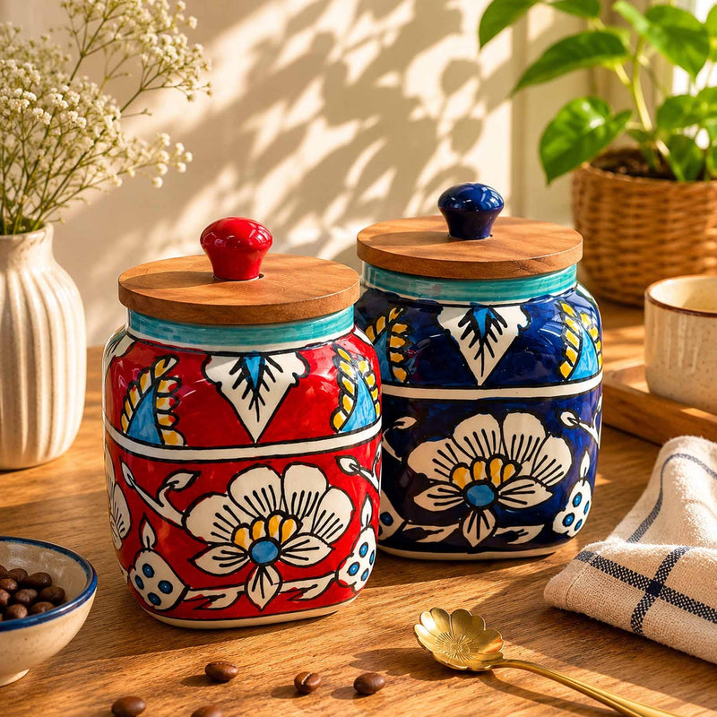 local-kala-hand-painted-ceramic-storage-jars-set-of-2-new