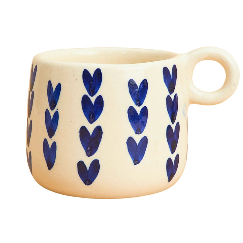 Nurture India Ceramic Mug Dark Blue Heart Design 12-oz