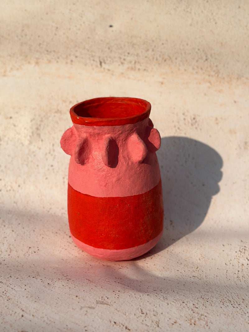 Nurture India Stripe Red Pink Paper Mache Vase 12-Inch