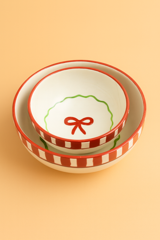 Nurture India Candy Cane Ceramic Bowl Large Small