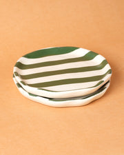 Nurture India Army Green Stripe Ceramic Plates 2-Piece Set