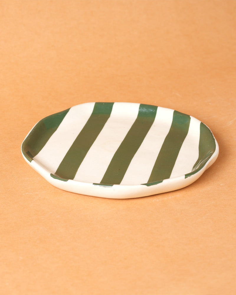 Nurture India Army Green Stripe Ceramic Plates 2-Piece Set