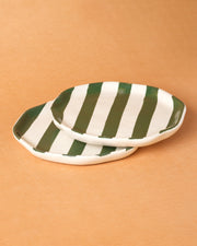 Nurture India Army Green Stripe Ceramic Plates 2-Piece Set