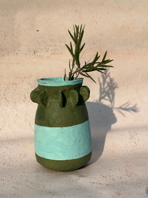 Nurture India Olive Green Sky Blue Paper Mache Vase 12-Inch