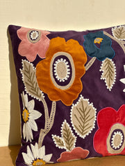 Nurture India Velvet Cushion Cover Applique Embroidery 16x 16-Inch