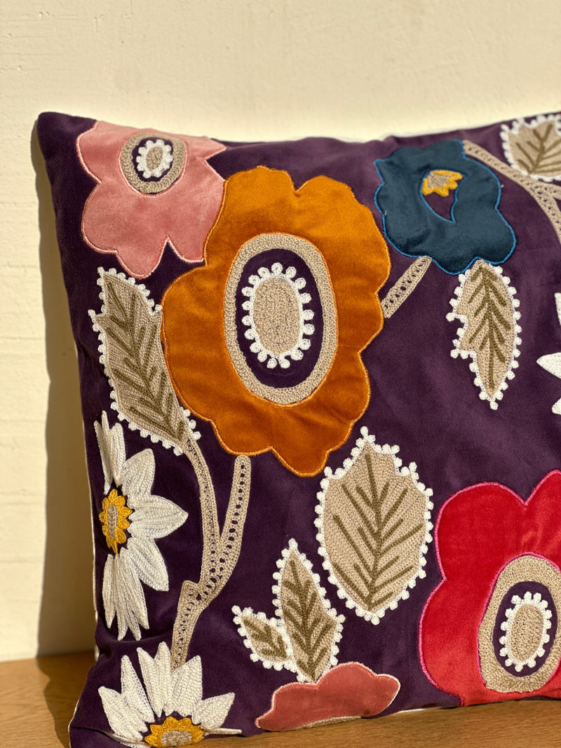 Nurture India Velvet Cushion Cover Applique Embroidery 16x 16-Inch