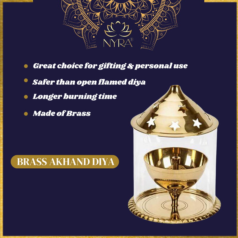 Brass Akhand Diya with Borosilicate Glass Cover – Drinking Tumbler