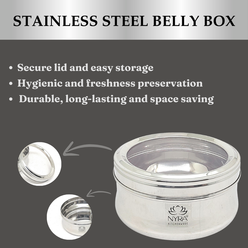 Stainless Steel Belly Box with Transparent Lid – Storage Container