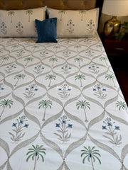aenak-blue-floral-palm-jaal-handblock-bedsheet-quilt-combo-set