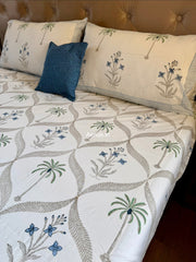 aenak-blue-floral-palm-jaal-handblock-bedsheet-quilt-combo-set