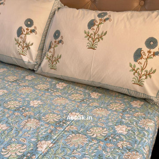 aenak-blue-marigold-handblock-bedsheet-dohar-combo-set