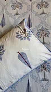 aenak-blue-palm-jaal-handblock-premium-cotton-bedsheet-set
