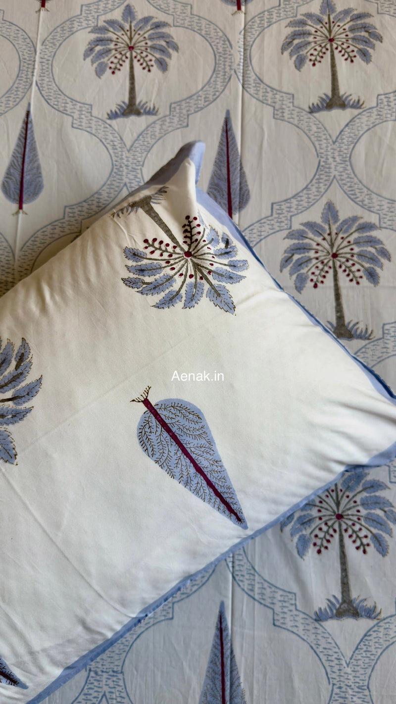 aenak-blue-palm-jaal-handblock-premium-cotton-bedsheet-set