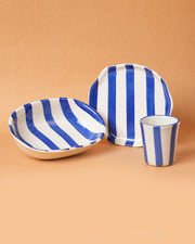 Nurture India Blue Stripe Ceramic Combo 3-Piece Set