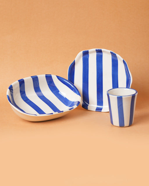 Nurture India Blue Stripe Ceramic Combo 3-Piece Set