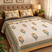 aenak-yellow-lily-handblock-reversible-quilted-bedcover-set