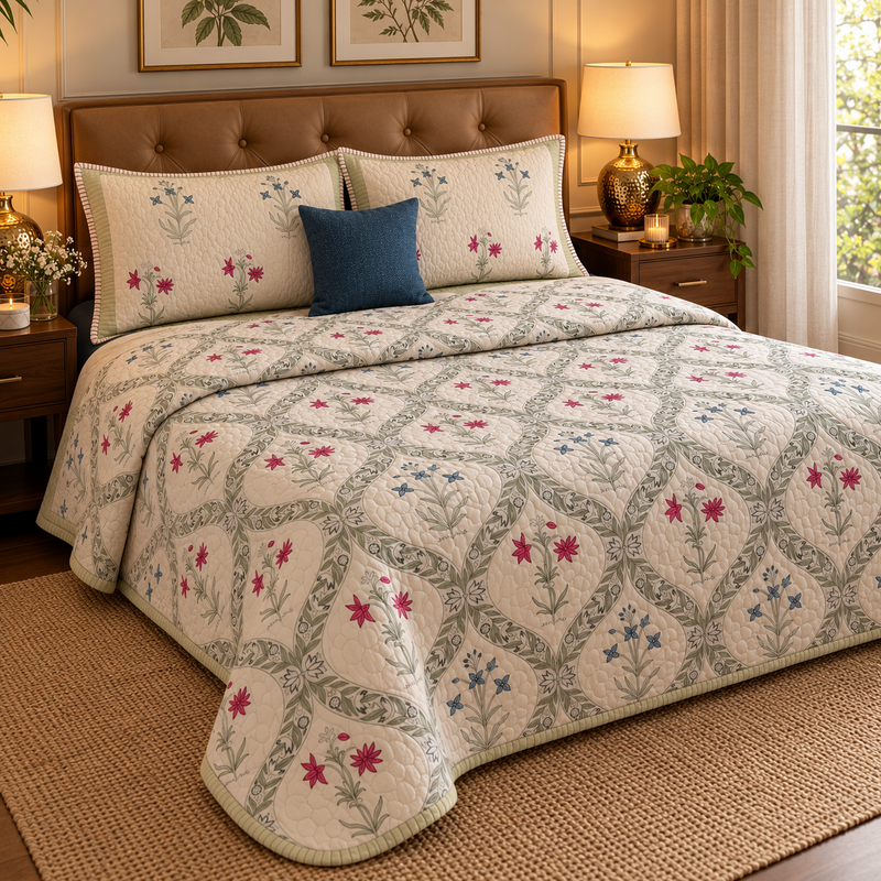 aenak-pink-blue-floral-jaal-quilted-handblock-bedcover-set