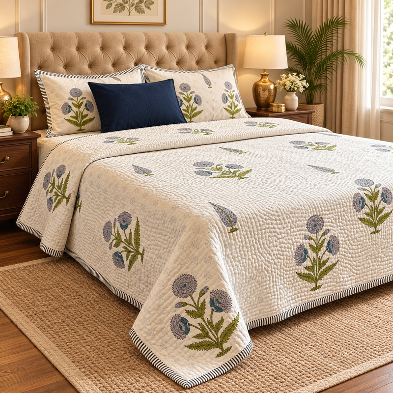 aenak-blue-dahlia-handblock-printed-reversible-quilted-bedcover-set