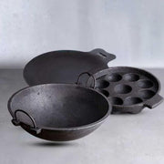 Breakfast Cast Iron Combo Large: Iron Dosa Tawa, Cast Iron Kadai & Paddu-Appe – Cooking Wok