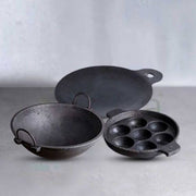 Breakfast Medium Cast Iron Combo: Iron Dosa Tawa, Cast Iron Kadai & Paddu-Appe – Cooking Wok