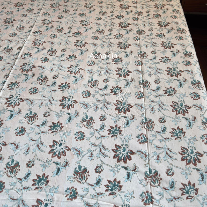 aenak-brown-peach-floral-garden-handblock-premium-cotton-bedsheet-set