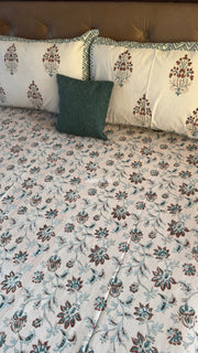 aenak-brown-peach-floral-garden-handblock-premium-cotton-bedsheet-set