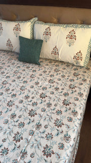 aenak-brown-peach-floral-garden-handblock-premium-cotton-bedsheet-set