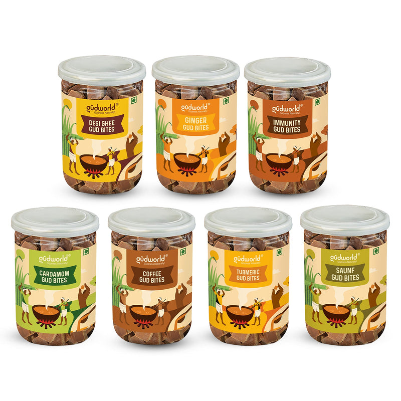 Gudworld Flavored Jaggery Bites Mega Variety Pack – 7 Flavors