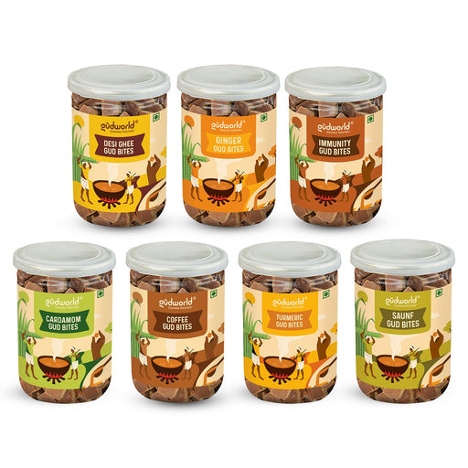 Gudworld Flavored Jaggery Bites Mega Variety Pack – 7 Flavors