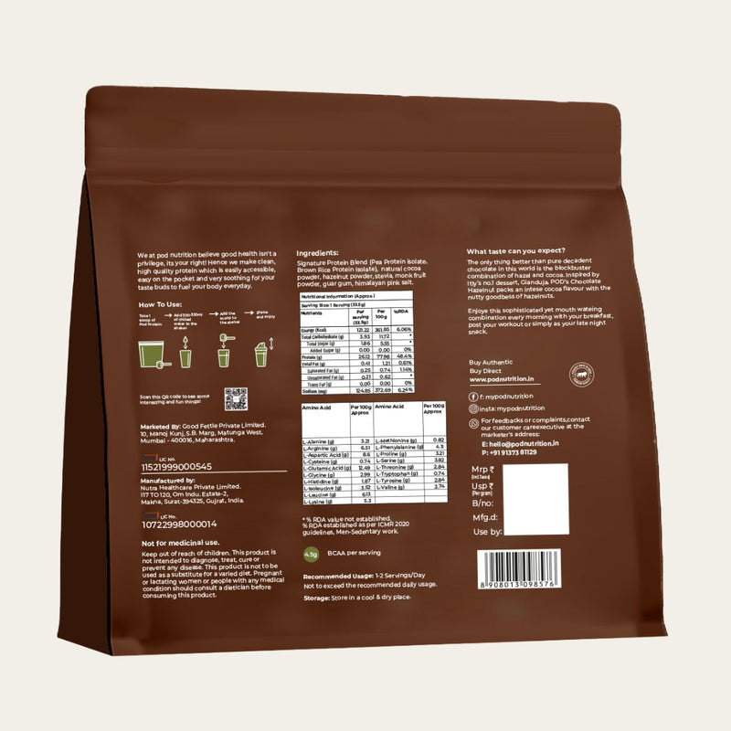 Pod Nutrition Chocolate Hazelnut Plant Nutrition Powder