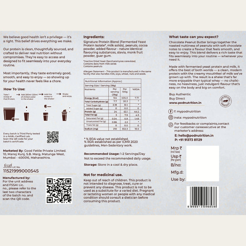 Pod Nutrition Chocolate Peanut Butter Plant Nutrition Powder