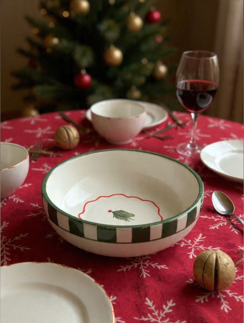 Nurture India Candy Cane Bow Green Ceramic Bowl Large