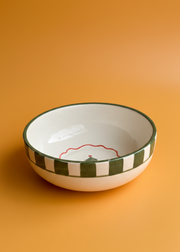 Nurture India Candy Cane Bow Green Ceramic Bowl Large