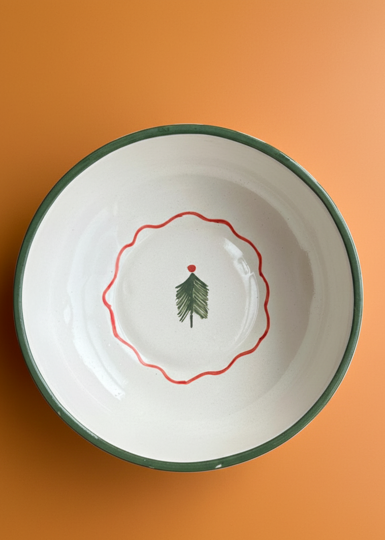 Nurture India Candy Cane Bow Green Ceramic Bowl Large