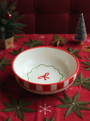 Nurture India Candy Cane Bow Red Ceramic Bowl Large
