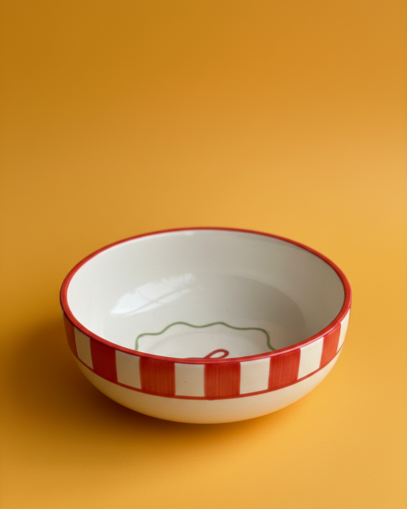 Nurture India Candy Cane Bow Red Ceramic Bowl Large