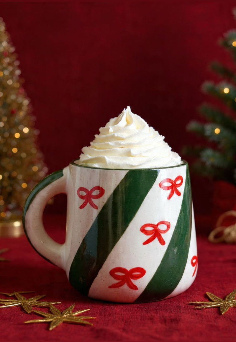 Nurture India Candy Cane Bow Red Ceramic Mug 10-oz