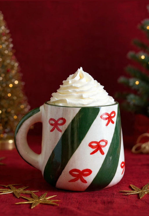 Nurture India Candy Cane Bow Red Ceramic Mug 10-oz