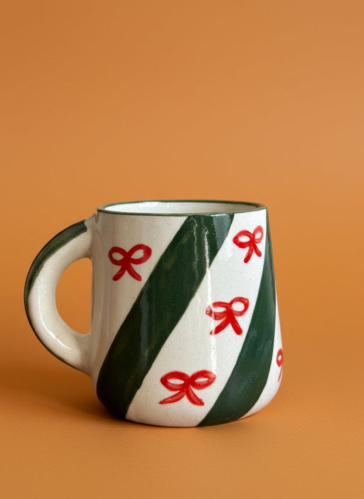 Nurture India Candy Cane Bow Red Ceramic Mug 10-oz