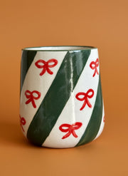 Nurture India Candy Cane Bow Red Ceramic Mug 10-oz