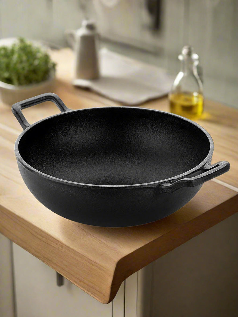 Pre-Seasoned Cast Iron Wok/Kadhai – Cooking Kadai