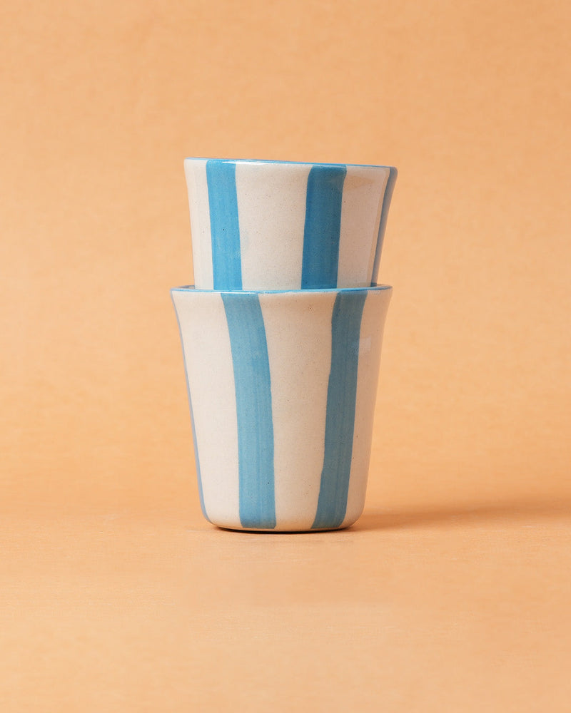 Nurture India Ceramic Aqua Stripe Glass 3-Inch 2-Piece Set