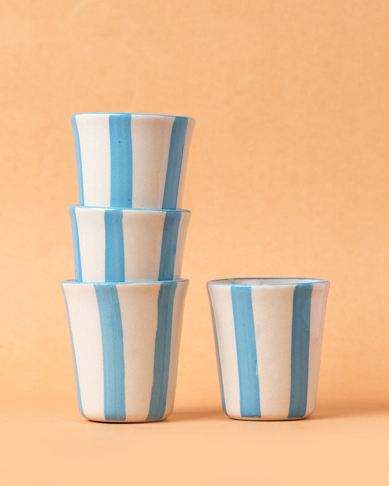 Nurture India Ceramic Aqua Stripe Glass 3-Inch 2-Piece Set