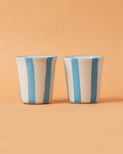 Nurture India Ceramic Aqua Stripe Glass 3-Inch 2-Piece Set