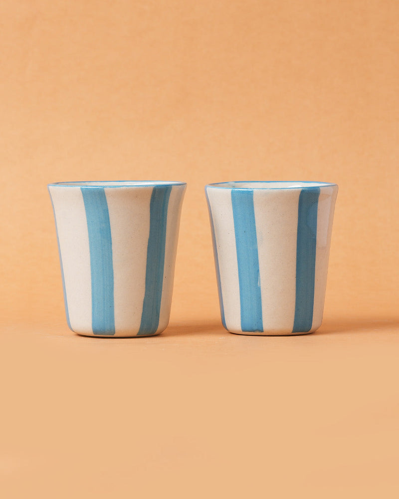 Nurture India Ceramic Aqua Stripe Glass 3-Inch 2-Piece Set