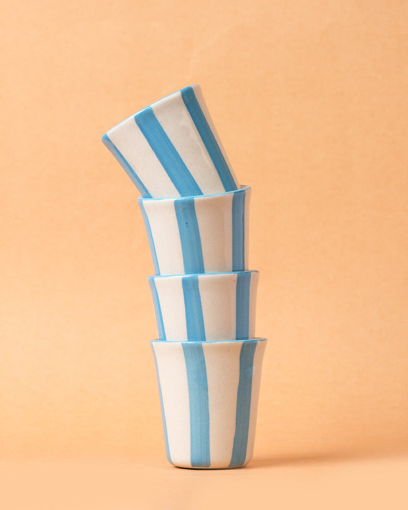 Nurture India Ceramic Aqua Stripe Glass 3-Inch 2-Piece Set