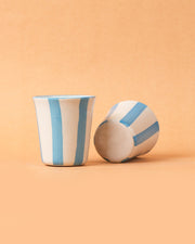 Nurture India Ceramic Aqua Stripe Glass 3-Inch 2-Piece Set
